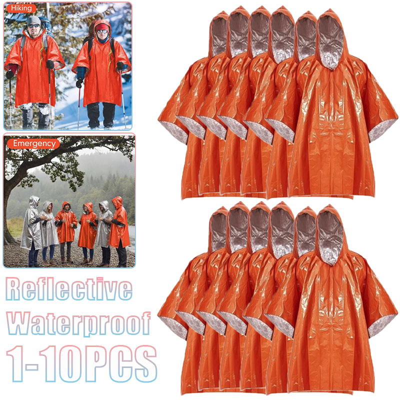 Survival Blanket Reflective - 1-10PCS ผ้าห่มฉุกเฉินแบบกันความร้อนขนาดกะทัดรัดกันน้ำสะท้อนแสงเสื้อกันฝนสำหรับตั้งแคมป์กลางแจ้งเดินป่าวิ่งชุดอุปกรณ์